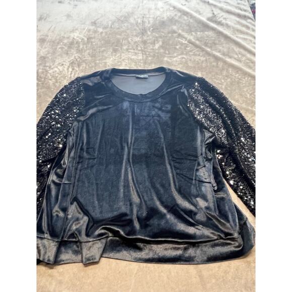 LANE BRYANT BLACK SEQUIN SLEEVE VELOUR PULLOVER SWEATER TOP SZ 22/24 - Picture 1 of 5